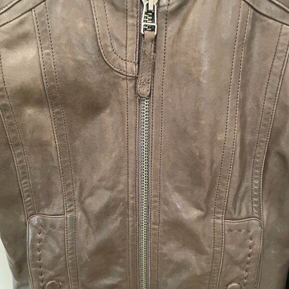 Mackage Gray/Military Green Leather Zip Front Bomber Jacket - Picture 7 of 10